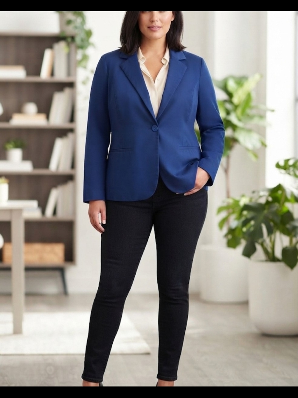 Ashley Stewart Royal Blue Single-Button Blazer